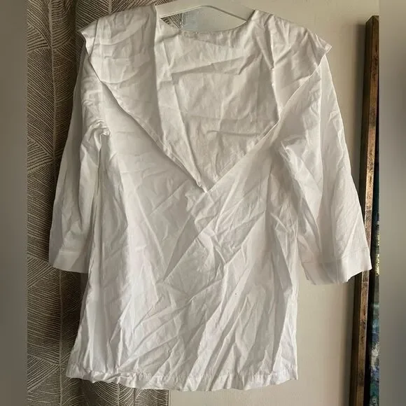 Marysia Resort Blouse White Three-Quarter Sleeve with V-Neck Sz Small - Picture 2 of 15
